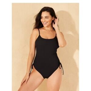 SHADE & SHORE WOMEN'S ADJUSTABLE SIDE TIE- ONE PIECE SWIMSUIT-BLACK M 8-10 NWT
